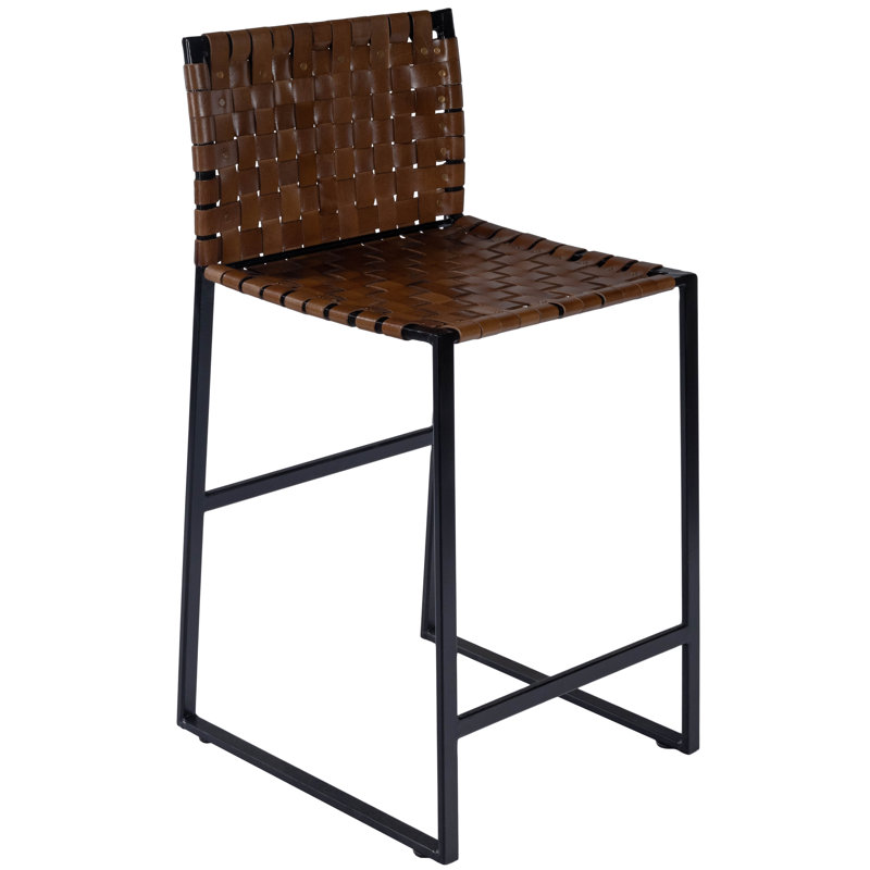 Butler Urban Brown Woven Leather Bar Stool, Counter Stool (25" Seat Height), Dark Brown/Black