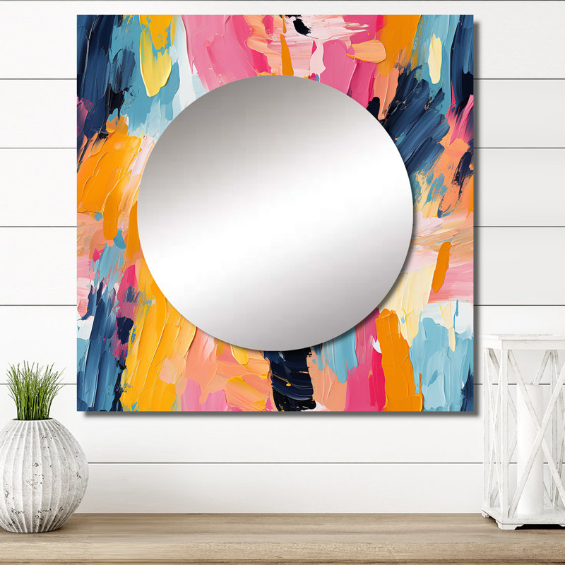 Miroir coloré avec tourbillon de peinture Bliss III, 23 po x 23 po