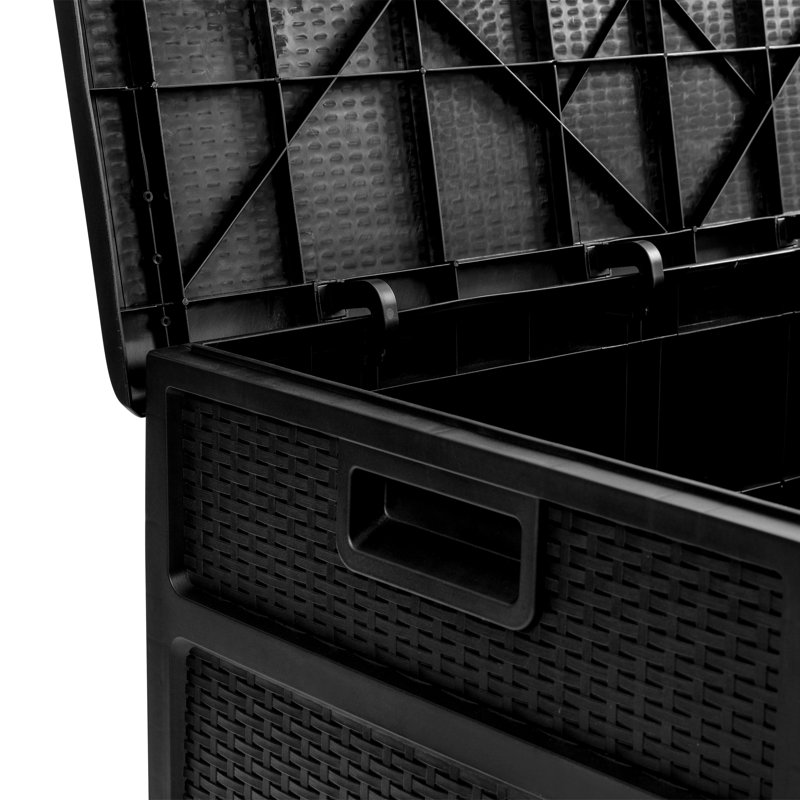 Black 120 Gallon Plastic Wicker Lockable Outdoor Deck Box