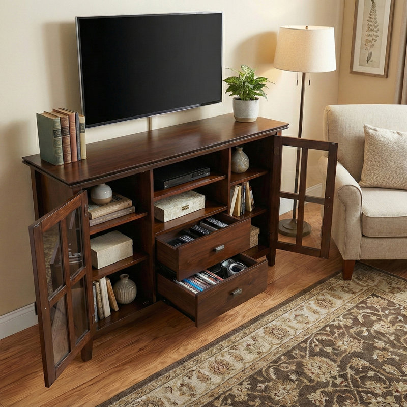 Meuble télé haut en bois massif Artisan, Brun roux