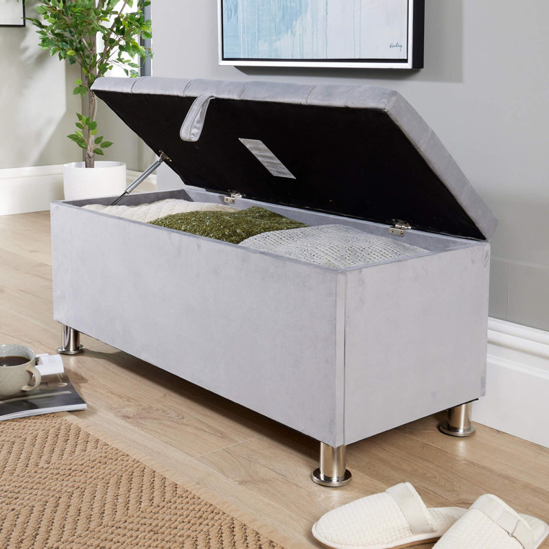 Philone Fabric Upholstered Storage Bench, Light Grey