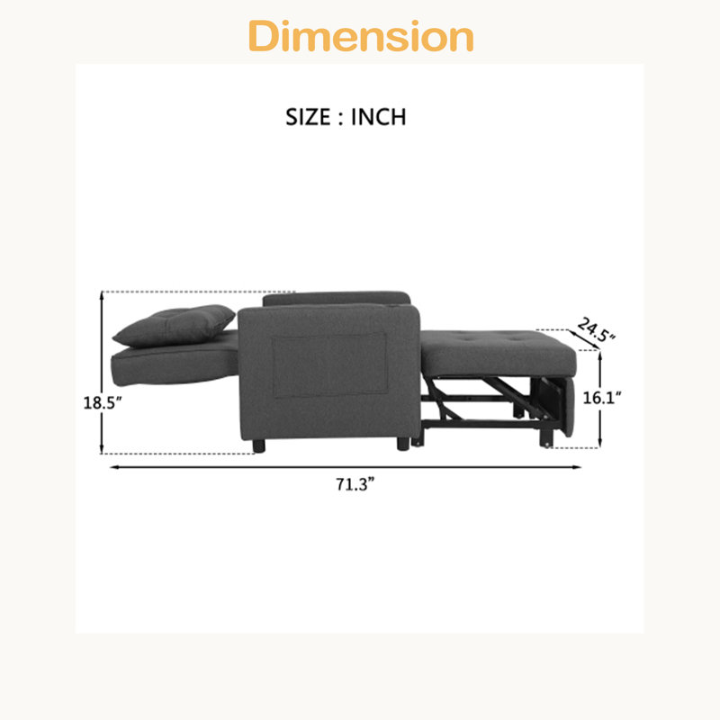 Canapé-lit convertible 3 en 1 Sleeper Chair, Gris
