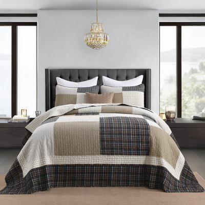 100% Cotton 128" x 120" 3-Piece Oversized Reversible Bedspread Set