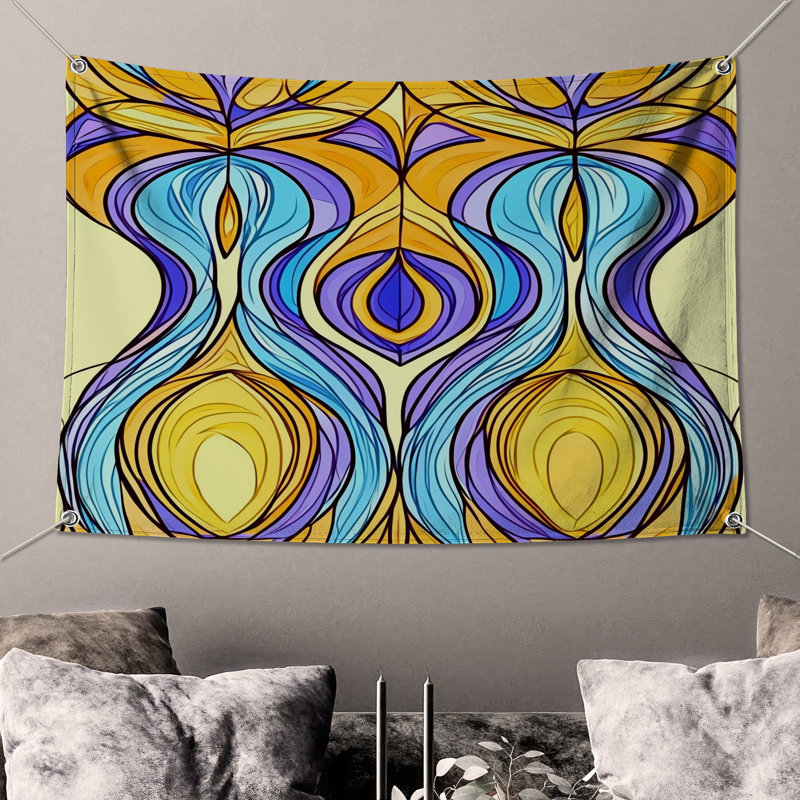 Tapisserie murale abstraite - art mural, H 51 po x l 60 po avec 4 œillets