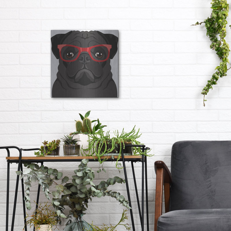 "Carlin portant des lunettes de hipster" par les affiliés Furbaby, H 12 po x l 12 po