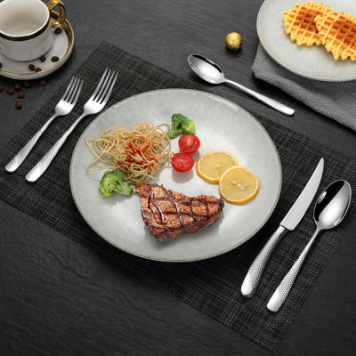 40-Piece Hammered Flatware Set For 8 With Serrated Steak Knives, 18/10 Stainless Steel Cutlery Set, Mirror Polished Dishwasher Safe Silverware For Modern Dining