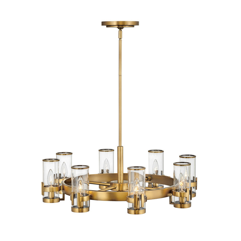 Reeve 8-Light Wagon Wheel Chandelier with Glass Shades, Heritage Brass