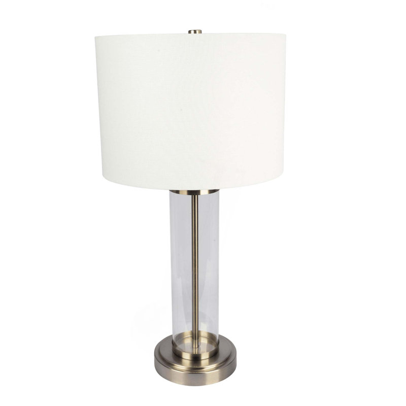 Lampe de table en nickel brossé avec interrupteur marche / arrêt et base en verre transparent