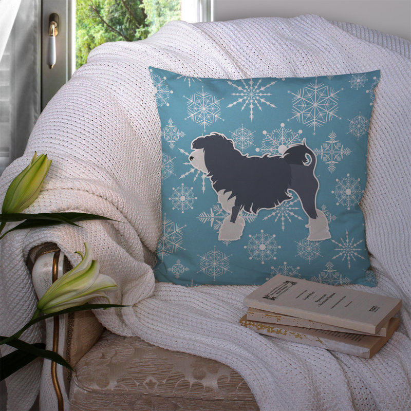 Coussin intérieur/extérieur en flocons d’hiver, H 14 po x l 14 po x P 3 po