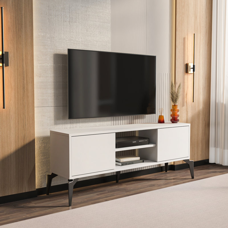 Lojo Tv Stand for Tvs up to 55", 52cm H x 130cm L x 29.5cm W, White