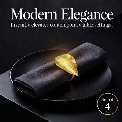 Durable Leaf Napkin Rings Set of 4 with Natural Textured Design for Elegant Dining Table Decor and Christmas