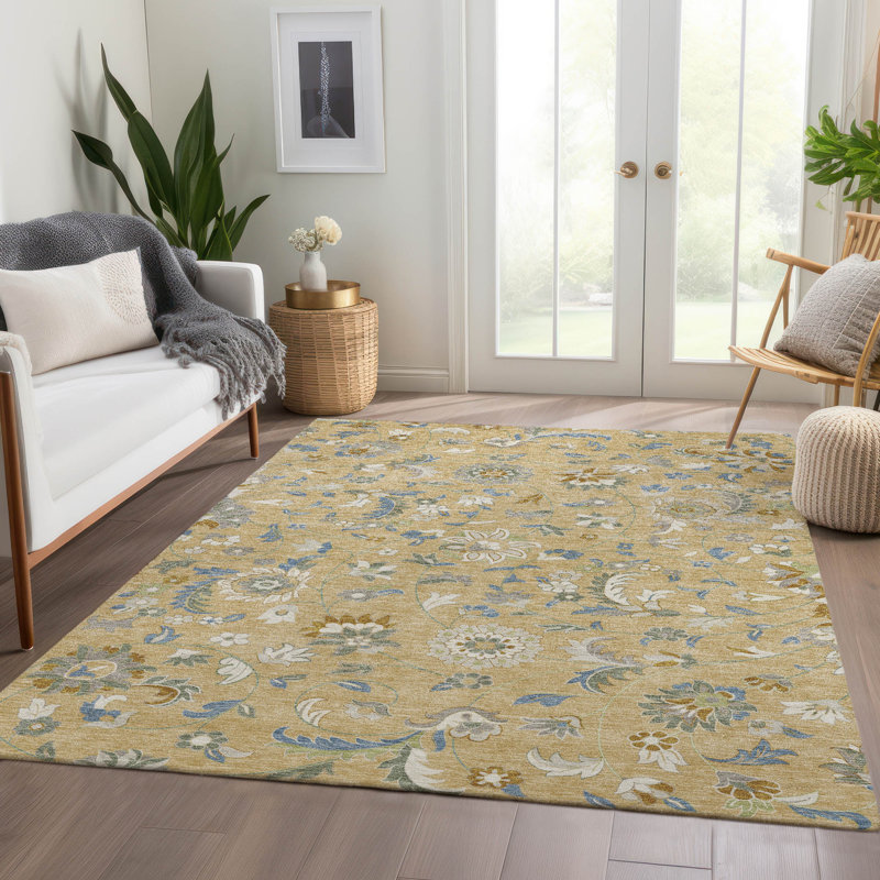Premium Machine Washable Goulven AMF1006 Floral Rug, Rectangle 3' x 5'