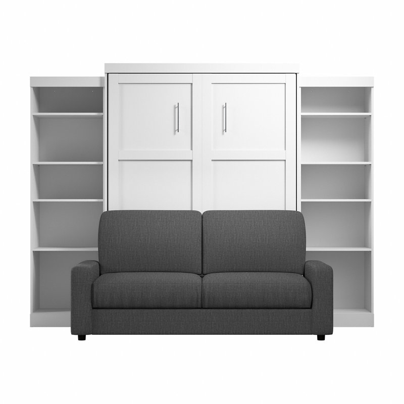 Lit escamotable avec rangement Arlex, Blanc / gris, Grand