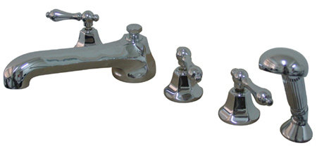 Made To Match Triple Handle Deck Mounted Roman Tub Faucet with Handshower, Polished Chrome