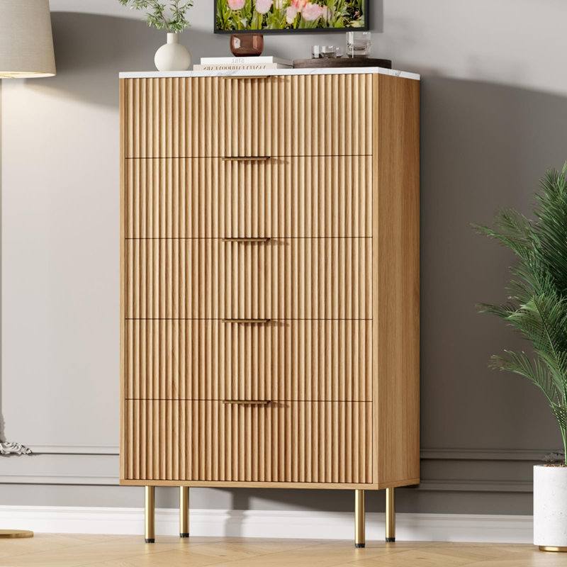 5 Drawer Dresser, Dresser For Bedroom,47.9" Tall Dressers Chest Of Drawers, Natural