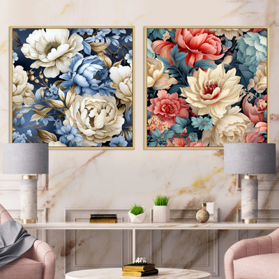 Cremeans - Ensemble de 2 collages carrés floraux