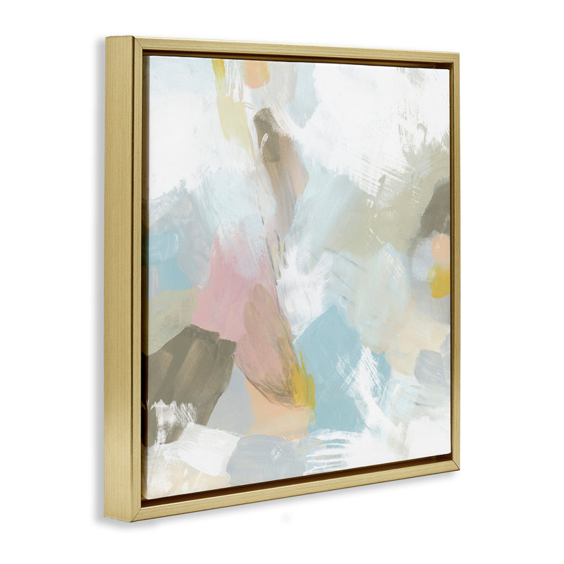 «Pastel Streaks On White Floater», art mural sur toile par June Erica Vess, Cadre flottant métallique doré, H 25 po x l 25 po