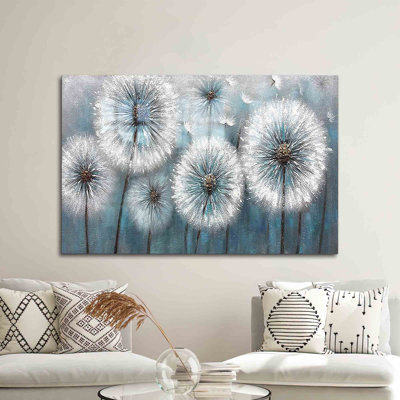 Modernly Designed Floral Art Featuring Dandelions Printed On Tempered Glass For Trendy Wall Decoration | Rectangle