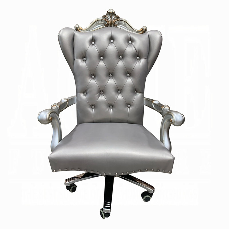 Versailles Executive Swivel Tufted Office Chair, Antique Platinum, Silver