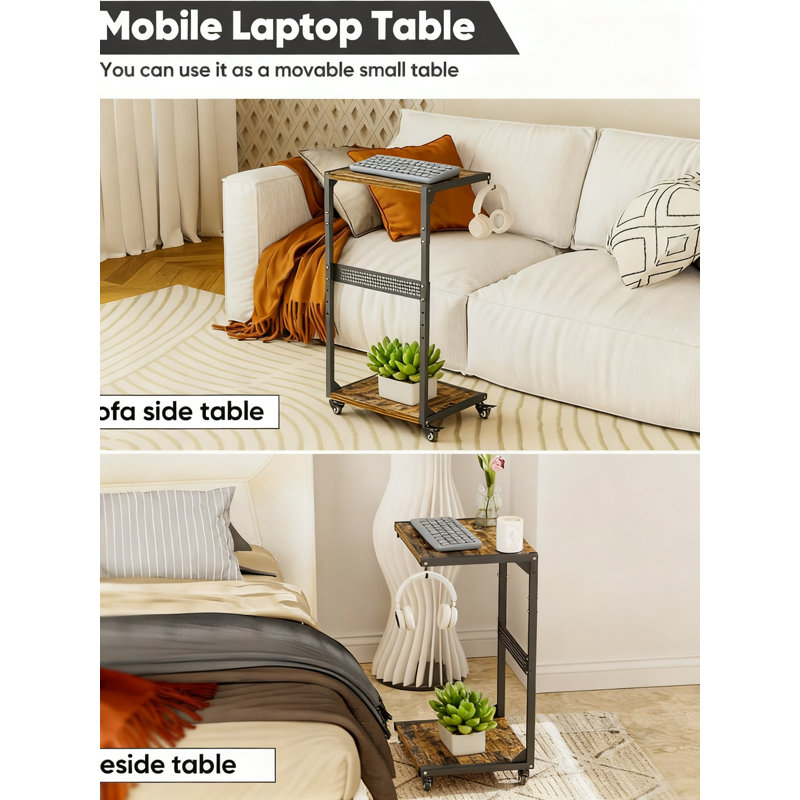 Tour d'ordinateur à 2 niveaux avec roulettes verrouillables, chariot à hauteur réglable pour un rangement sous le bureau, tablette mobile pour le bureau à domicile et les jeux