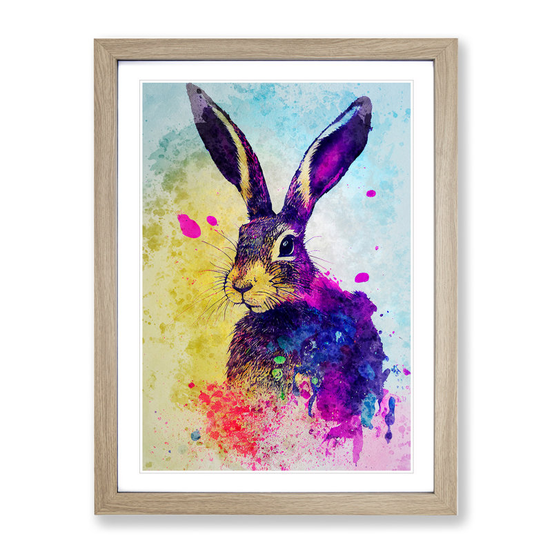 Colourful Watercolour Hare No.5 - Framed Print, 46cm H x 34cm W x 2cm D, Oak Framed