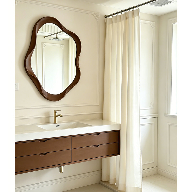 Miroir de salle de bain irrégulier, Bois espresso