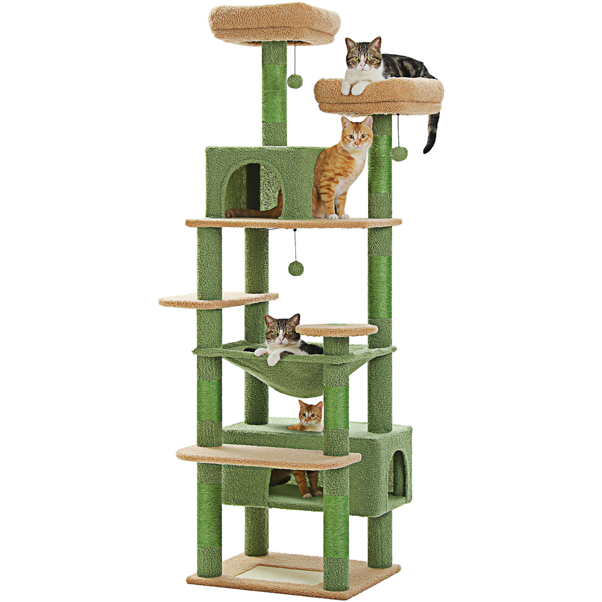 PawHut Cat Tree, 37" Cat Tower For Indoor Cats, Modern Cat Scratching Post With Wooden Posts, Cat Condo, Cat Beds, Toy Balls, Washable