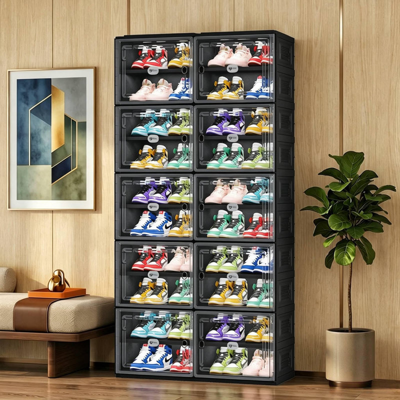 10-Tier 40 Pairs Foldable Stackable Shoe Storage Cabinet For Entryway Large Shoe Rack Sneaker Storage with Magnetic Doors Easy Assembly
