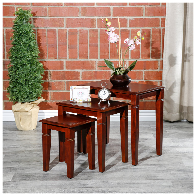 Ensemble de 3 tables gigognes en bois de cerisier, tables d'appoint de salon en bois d'hévéa avec un design peu encombrant et des pieds fuselés