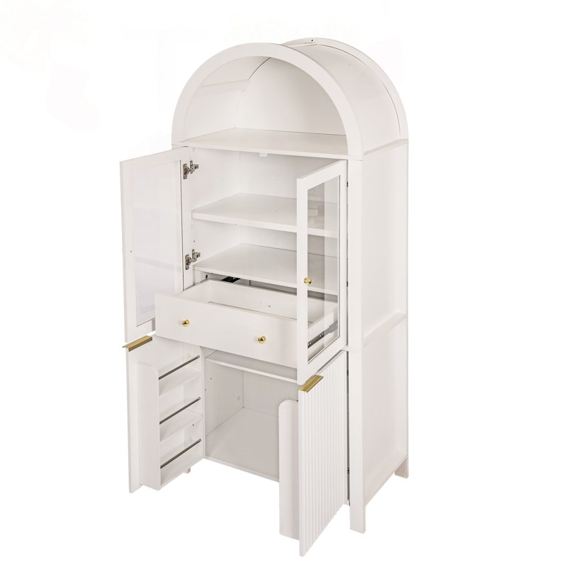 Garde-manger arqué cannelé 71 po avec porte vitrée et tiroir caché 71 po