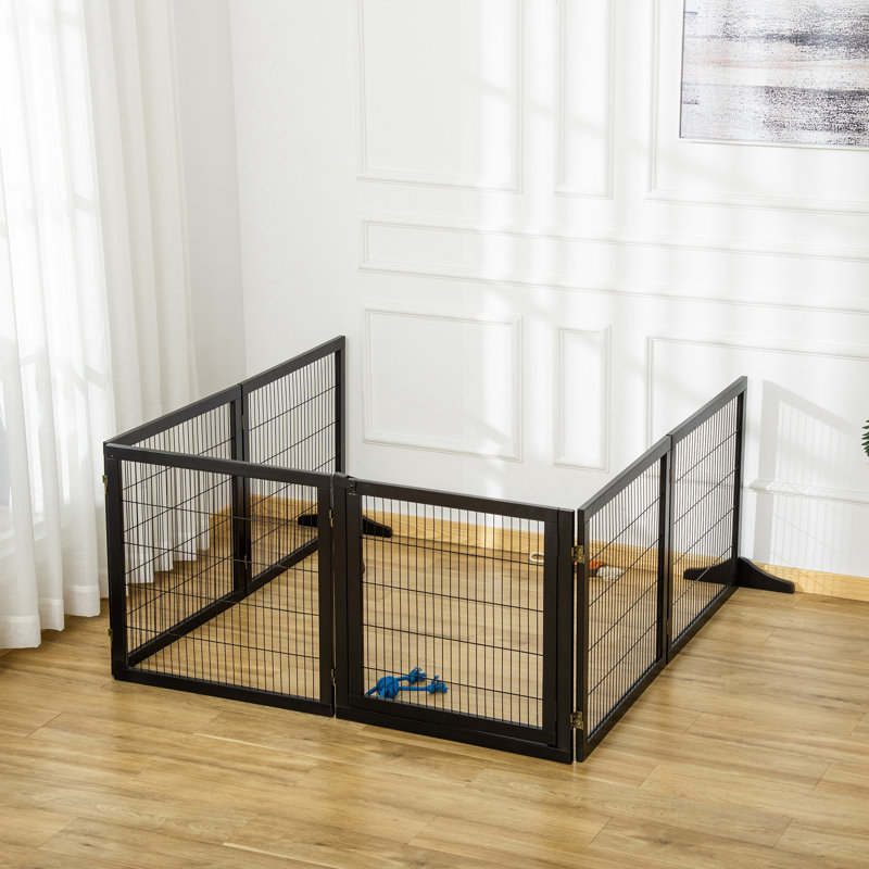 Freestanding Pet Gate 6 Panel Foldable Playpen Black