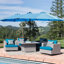 Parasol de patio double 15 x 9 pi avec assemblage facile - évents et base bleus