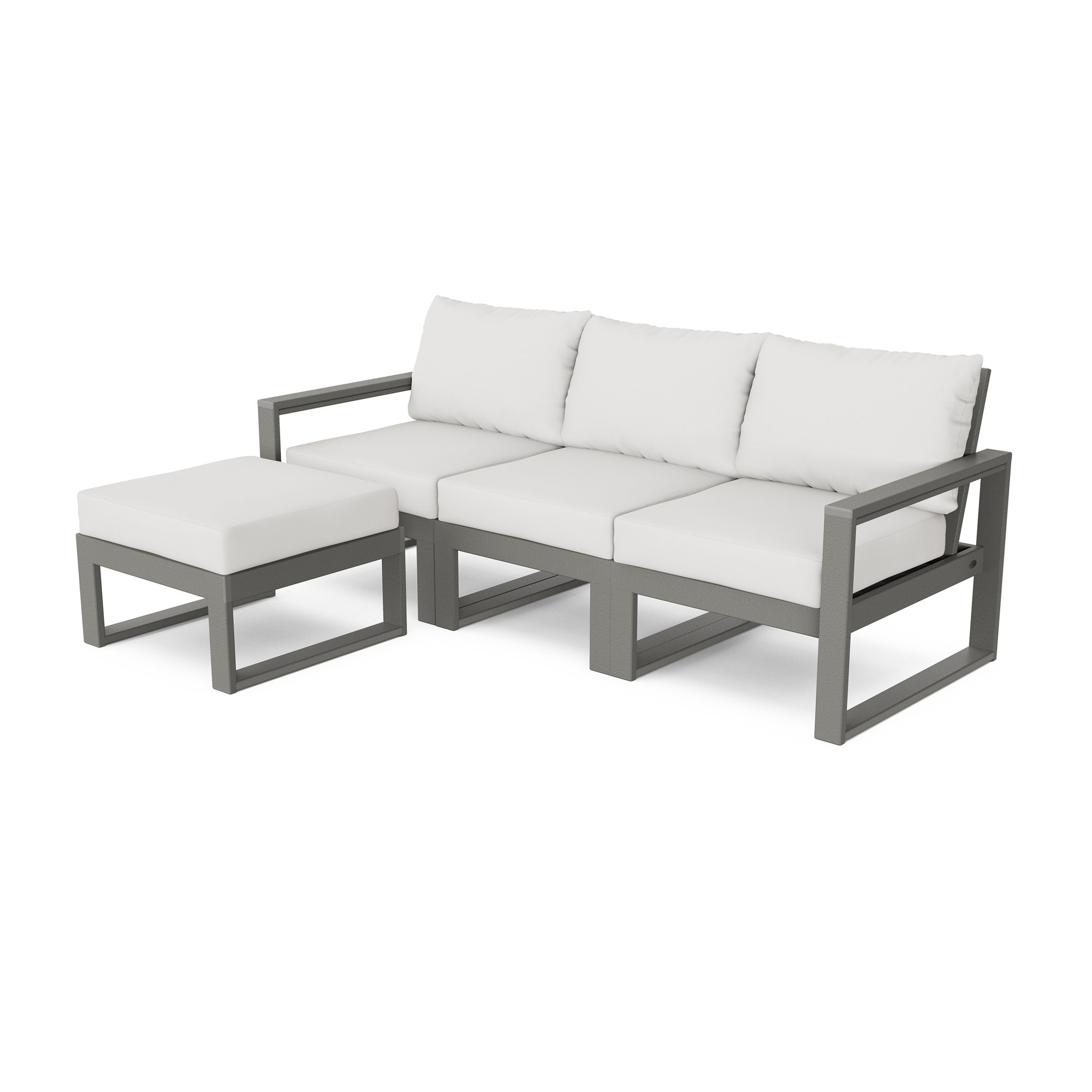 POLYWOOD EDGE Modular Deep Seating Set with Ottoman, Natural Linen, Slate Gray