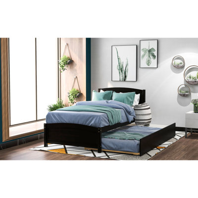 Lit plateforme simple avec lit gigogne, teinte - bois massif pour une chambre fonctionnelle avec lit gigogne