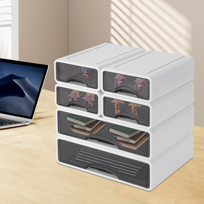 Boîte de rangement de bureau empilable avec 6 tiroirs - blanc, Blanc