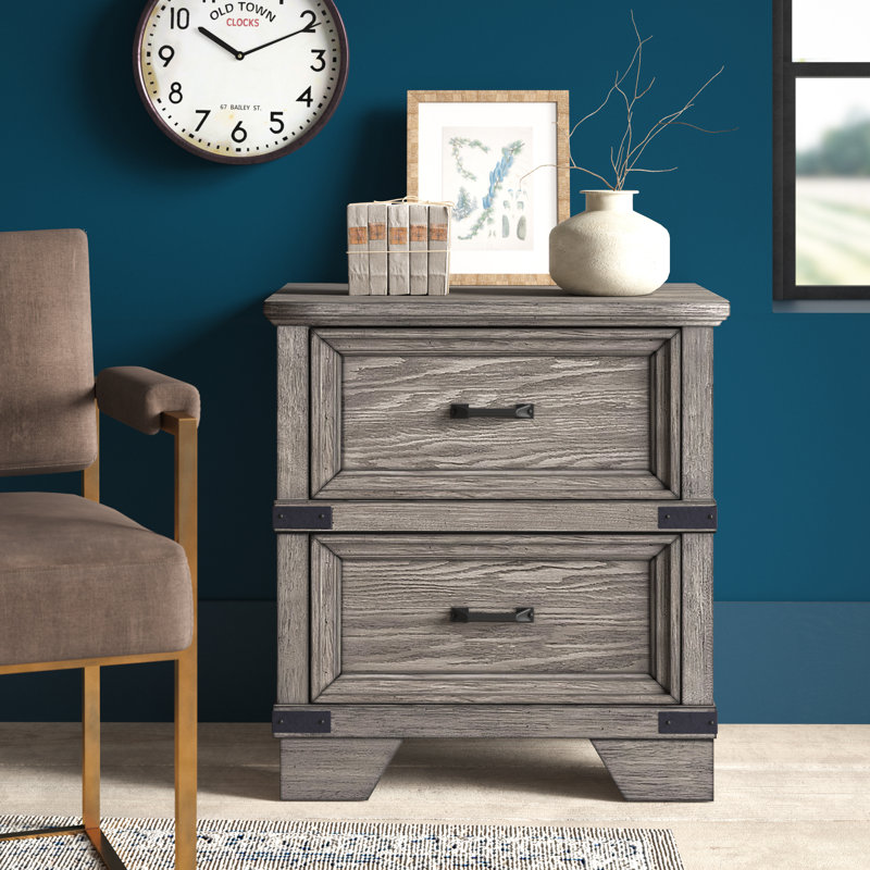 Lacroix Forge Nightstand with 2 Drawers, Brushed Steel