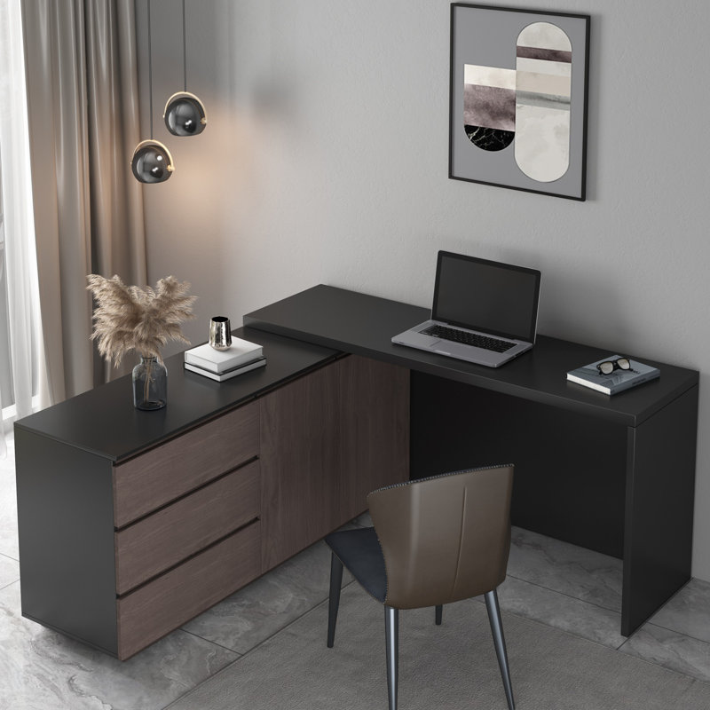 Nadra 95'' L-Shaped Extendable Office Desk with Storage