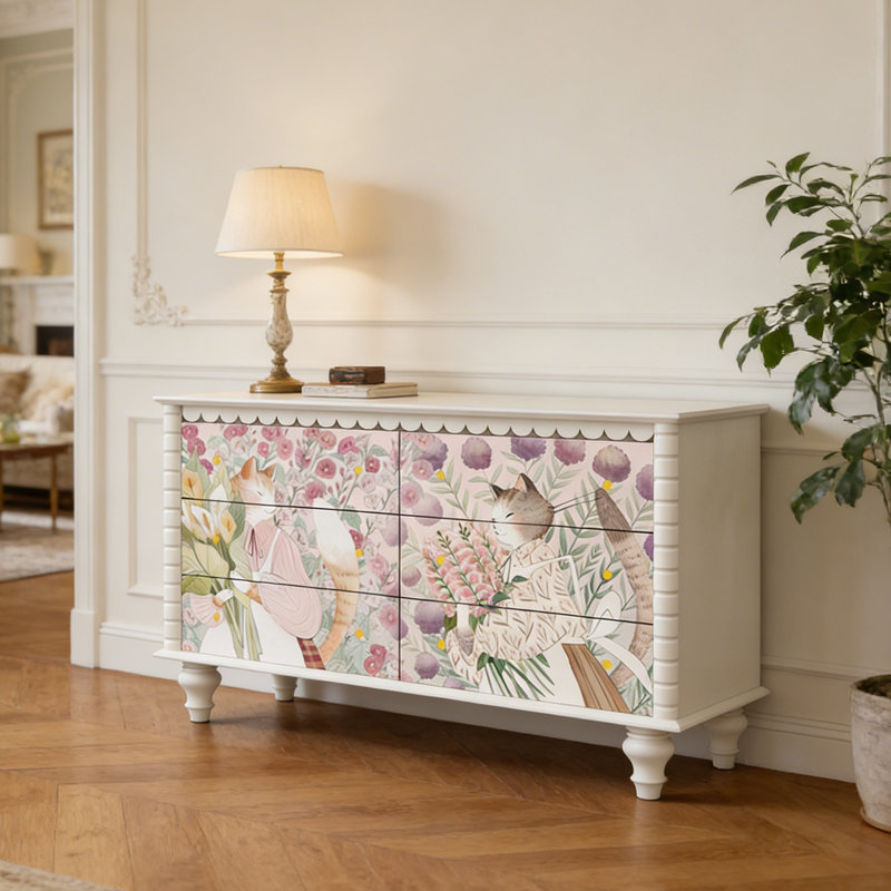 Commode d'entrée Mid-Century en bois massif, Blanc