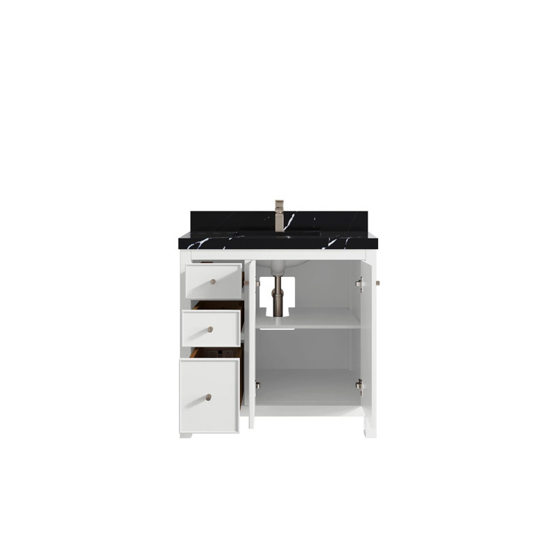 Meuble-lavabo simple 36 po avec plateau Chicago, Noir Calacatta