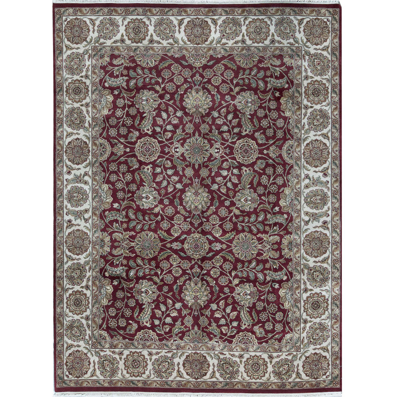 Tapis rouge et ivoire noué à la main de haute qualité