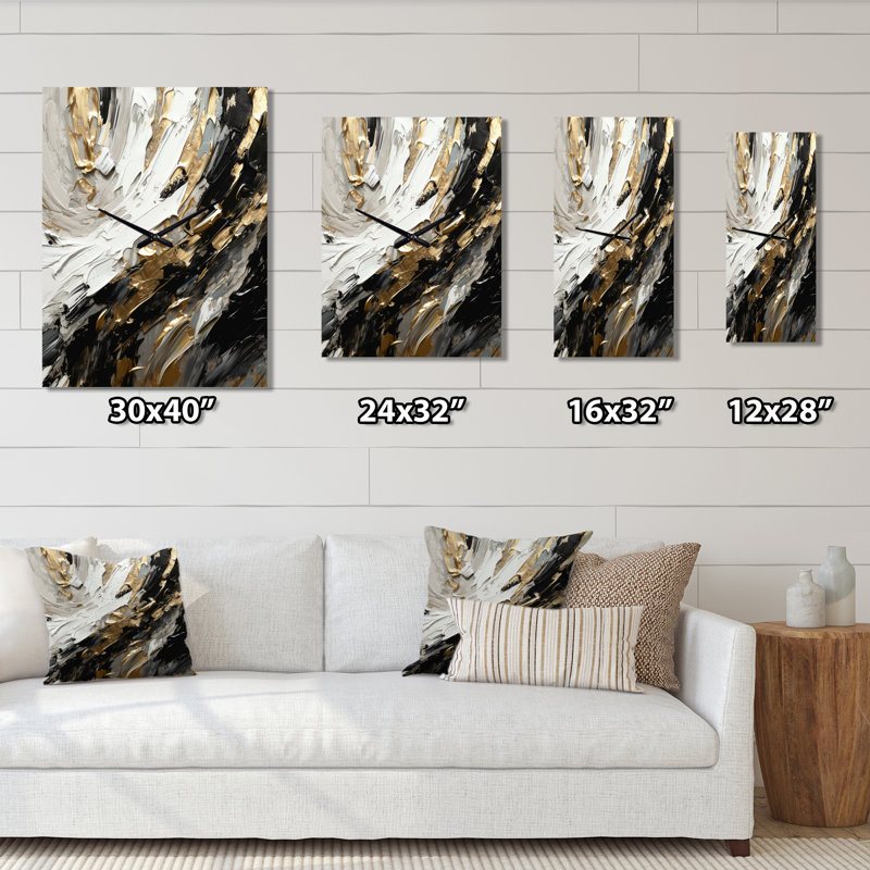 Golden Wave Reflections VI - Horloge murale moderne abstraite, H 32 po x l 16 po x P 1 po
