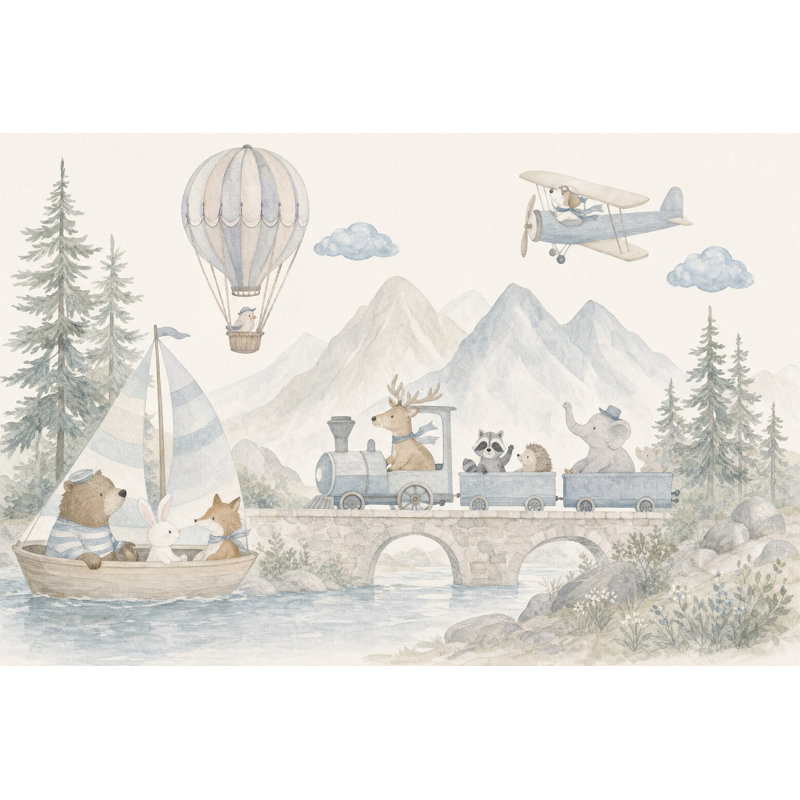 Murale de montgolfière, aquarelle, papier peint pour enfants, 200"x120", Textured Non-Pasted