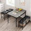 Table de salle à manger avec bancs, ensemble de table de cuisine pour 4 personnes, ensemble de table de salle à manger avec banc rembourré et tabourets carrés, ensemble de table de salle à manger en métal et bois pour 4 avec rangement pour petit esp-1148727575