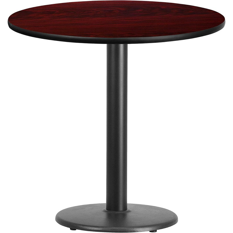 Plateau de table rond en stratifié de 24 po avec base de bar ronde de 18 po Jamey, H 31,13 po x l 30 po x L 30 po, Acajou