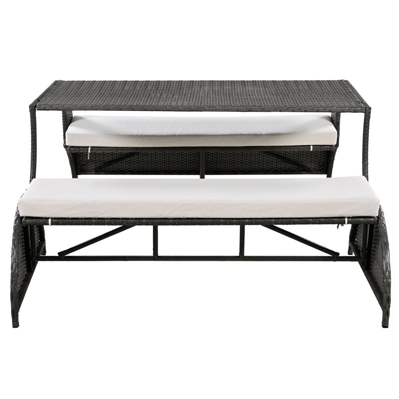 Convertible Outdoor Arrangement: 4 Seats & Table Setup, Materials, Cushion, Simple Installation, Beige Two : Transforms To Quadruple Seat Table,