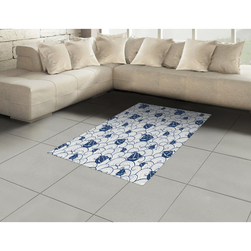 Tapis décoratif nautique à haute densité en fibre de polyester à longs fils, Rectangle 2 pi 7 po x 5 pi