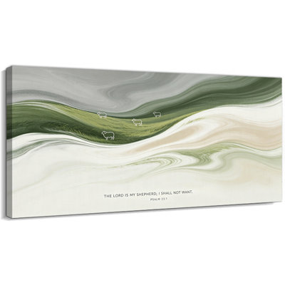 Grand art mural sur toile «The Lord Is My Shepherd», peinture murale des Écritures chrétiennes pour le salon, œuvre d'art religieuse abstraite, toile tendue avec châssis, prêt à accrocher, 24 po x 47 po