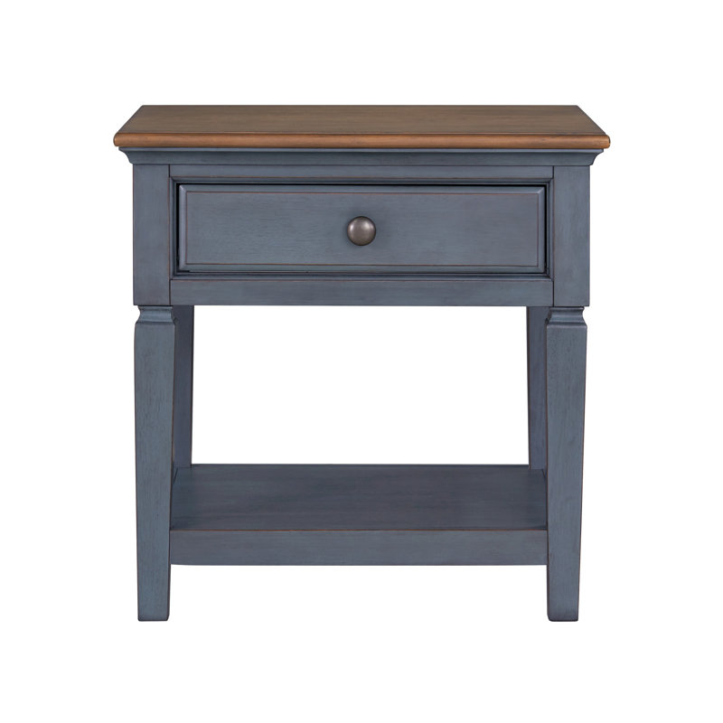 Table de bout 24 pouces, finition bleu velours côtelé, assemblage minimal requis, Bleu, Brun