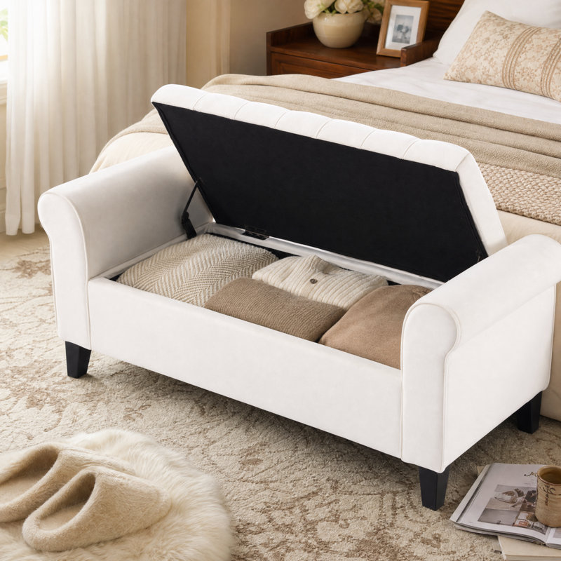 50-inch ottoman with storage, 300-pound weight capacity, suitable for living rooms, bedrooms, and entryways, linen