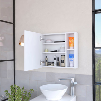 Pharmacie Viking, trois tablettes internes, une porte, deux tablettes externes, finition blanche